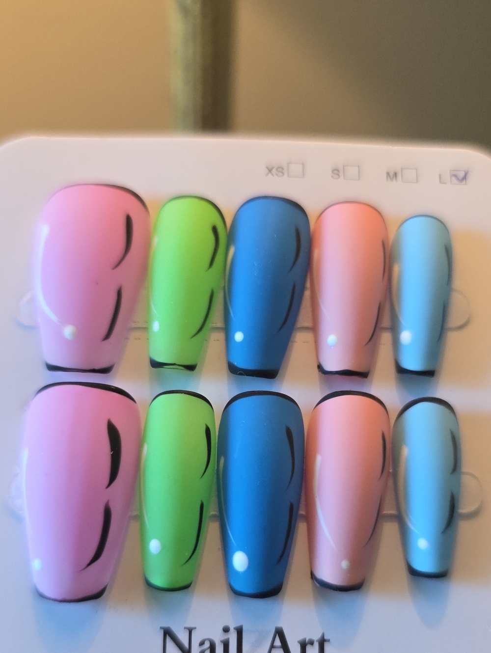 False Nail Set - Pastel Pink, Green, Blue Size Large